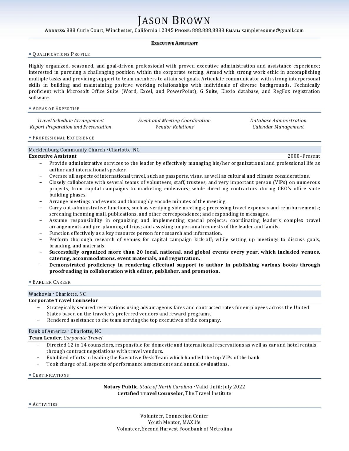 functional resume executive assistant