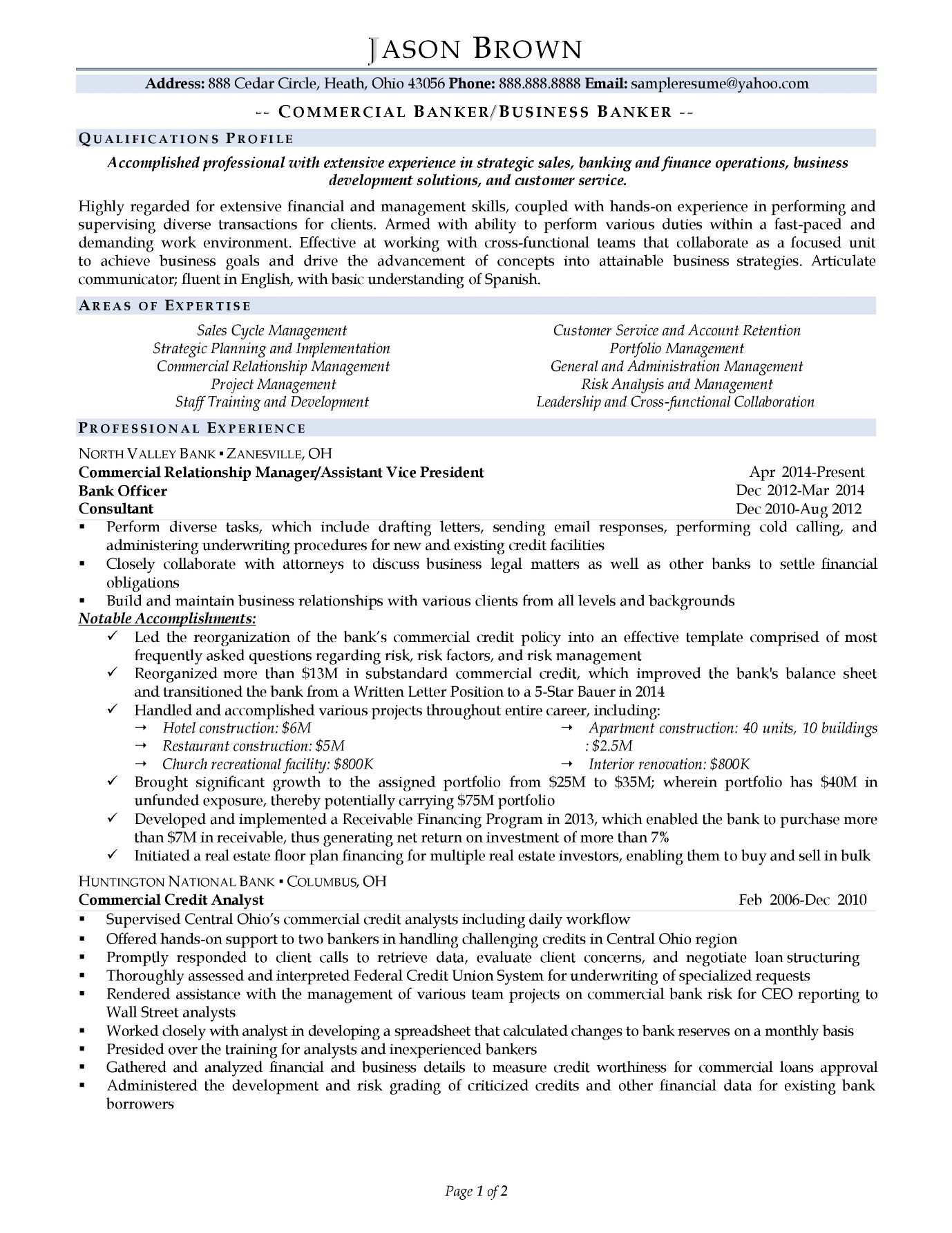 Business Banker Resume Examples Page 01  