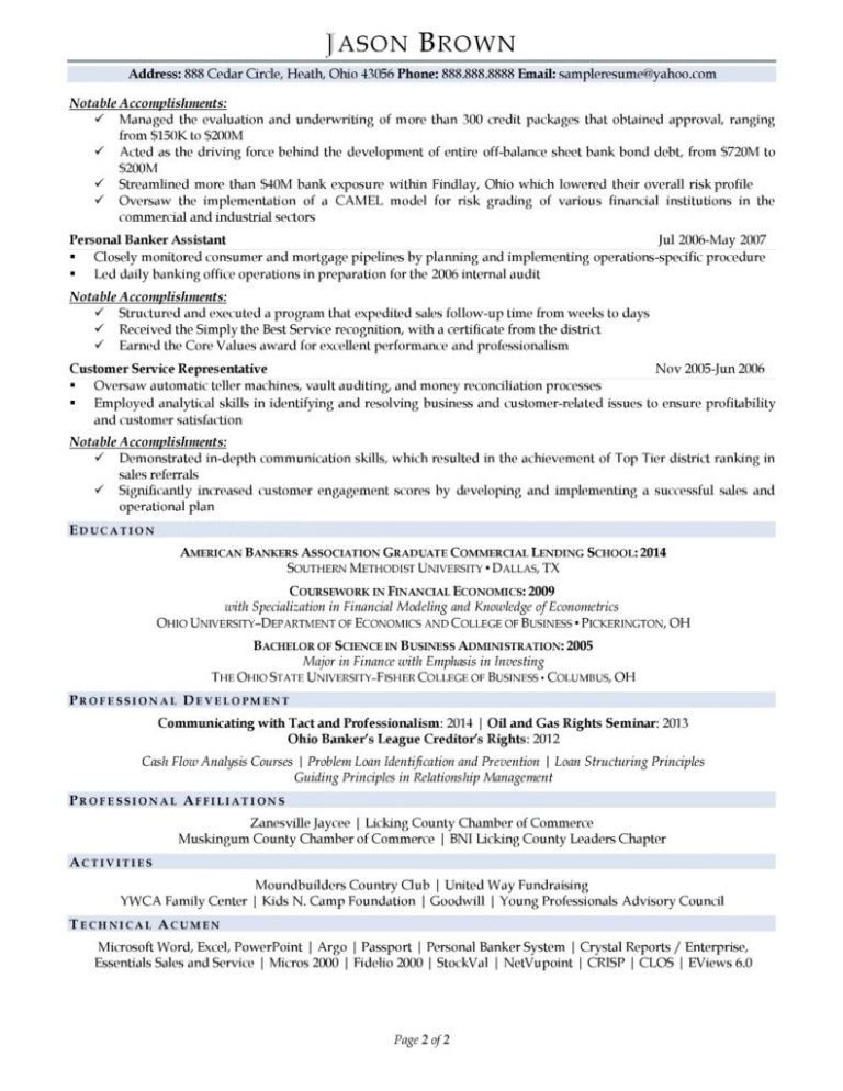 Business Banker Resume Example | Resume Professional Writers