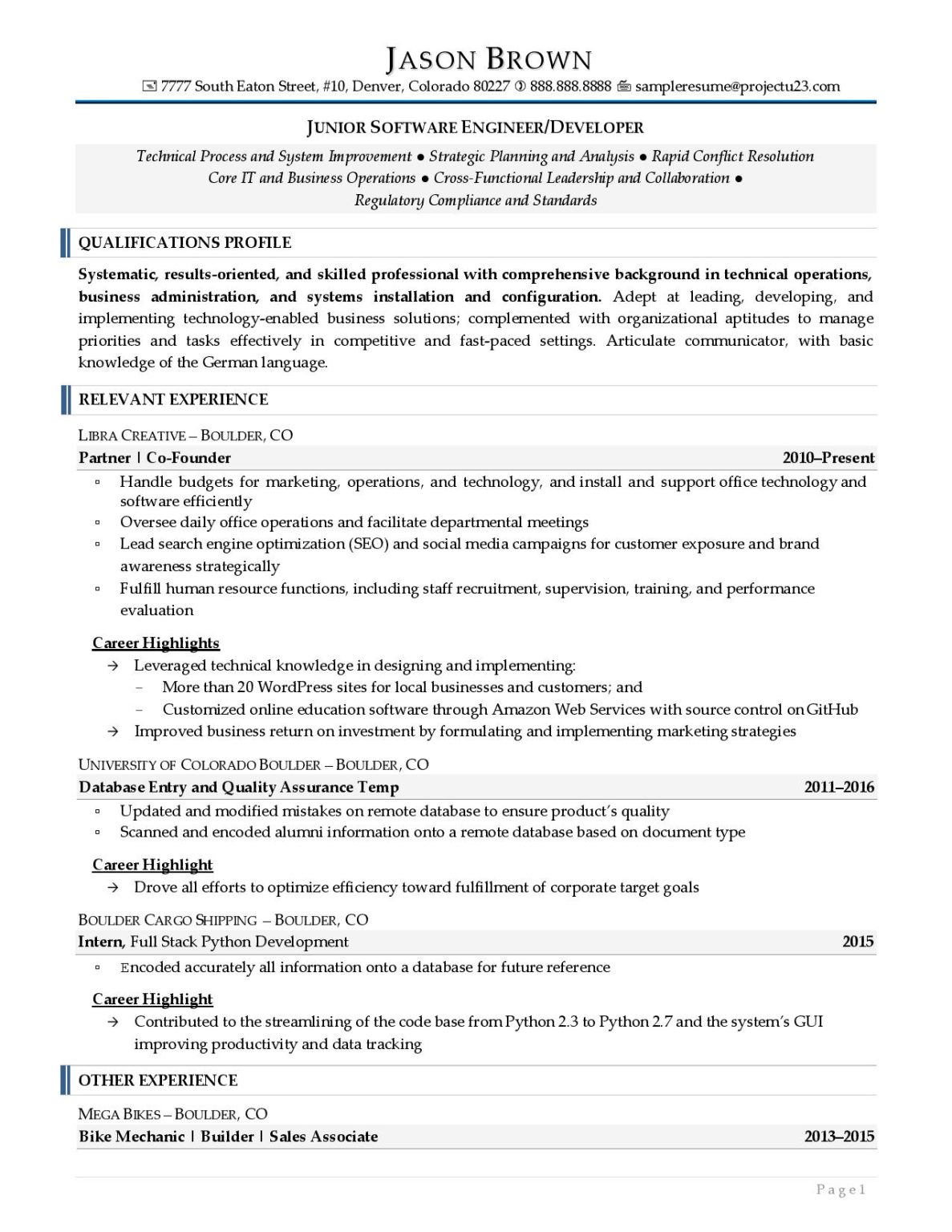 Junior Software Engineer Resume Example | Resume Professional Writers