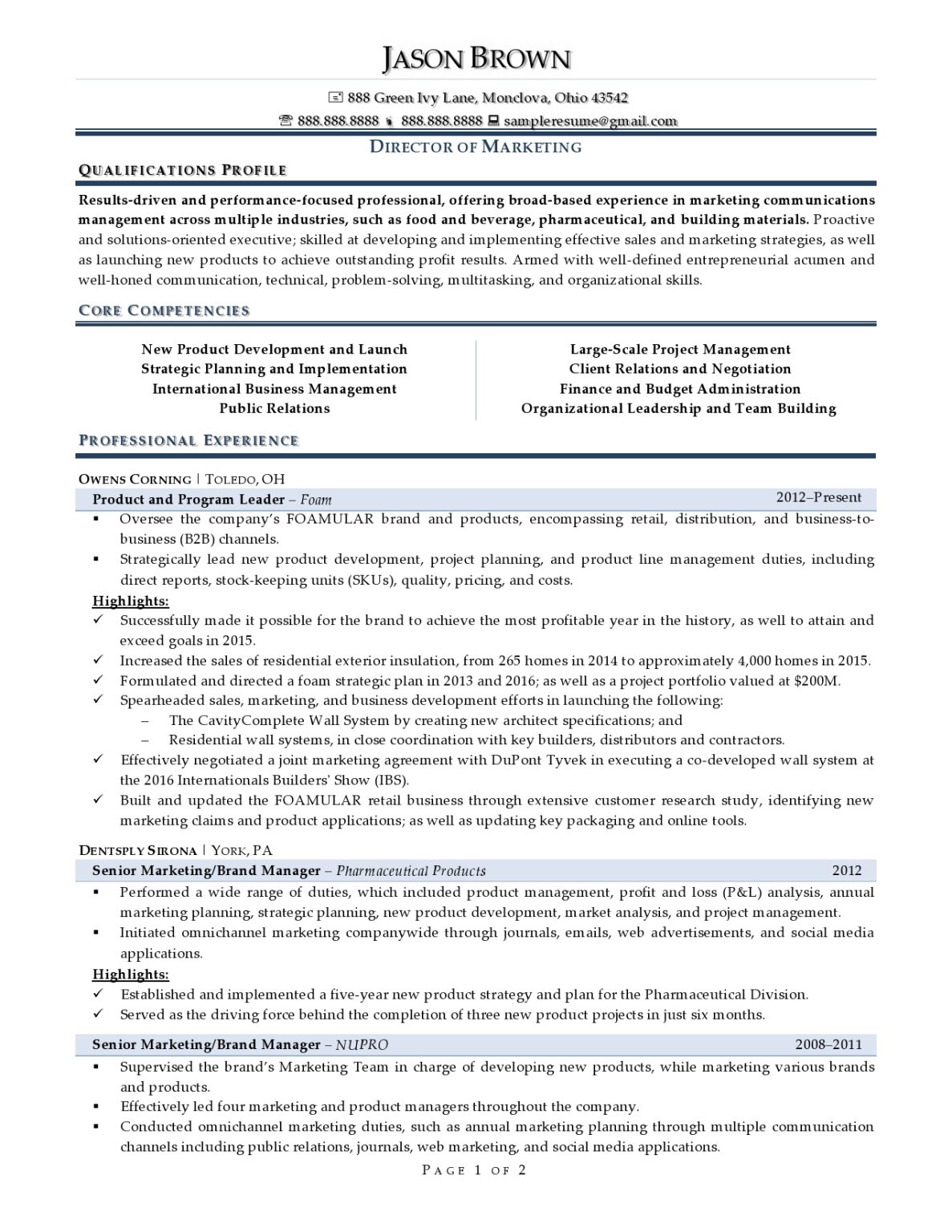 Marketing Director Resume Example | RPW Resume Samples