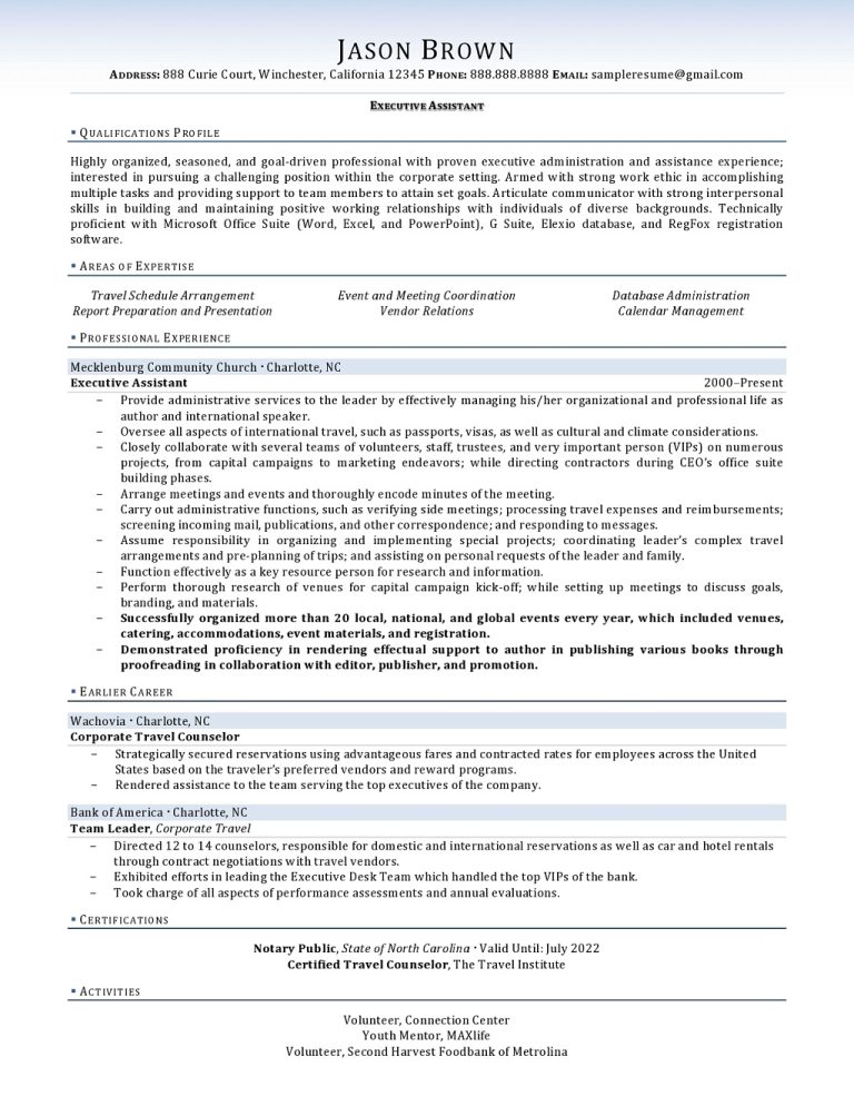 Executive Assistant Resume Example | Resume Professional Writers