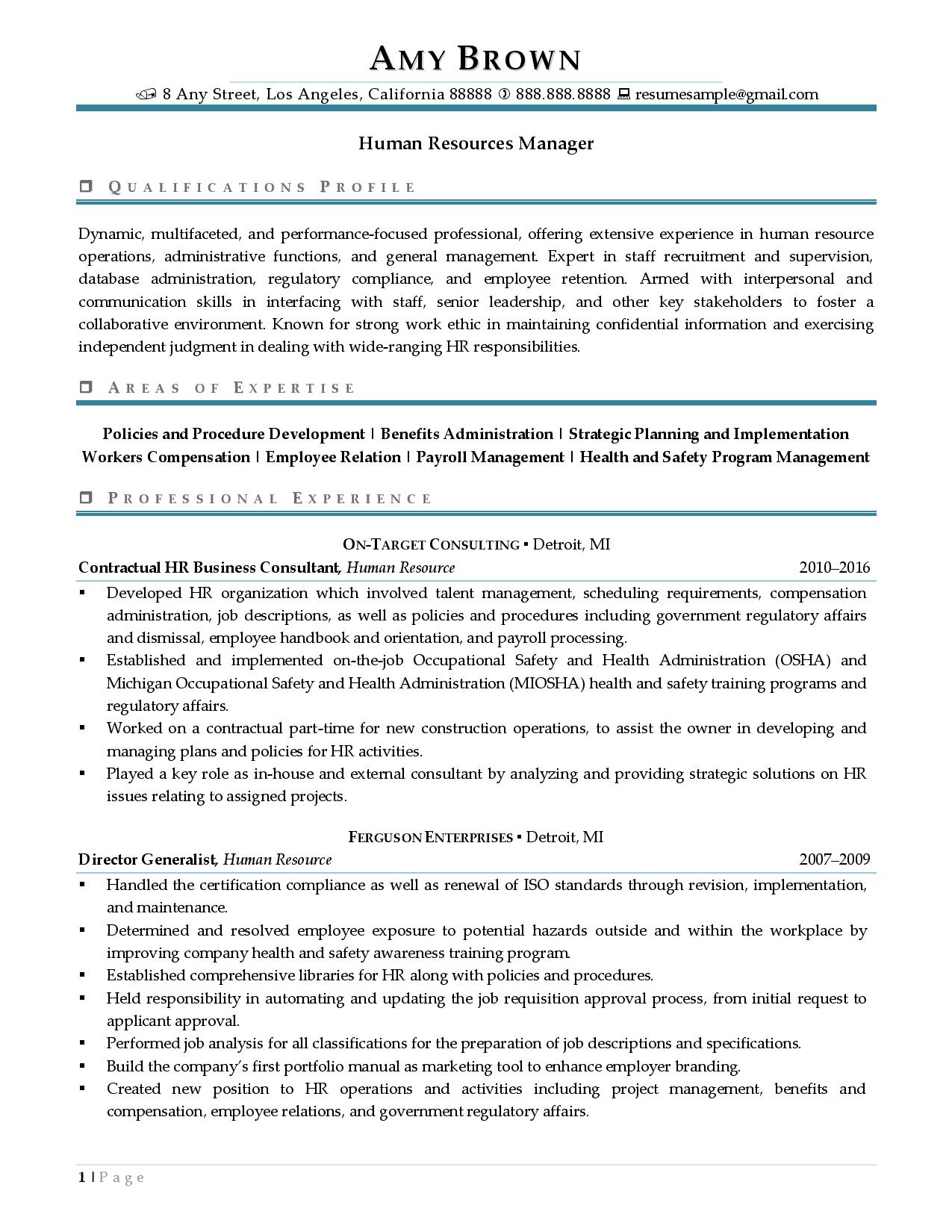 resume samples for human resources executive