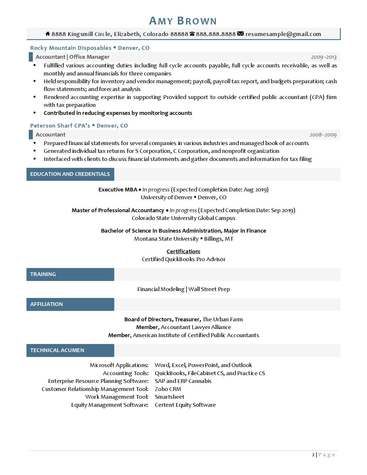 Chief Accounting Ficer Resume Examples