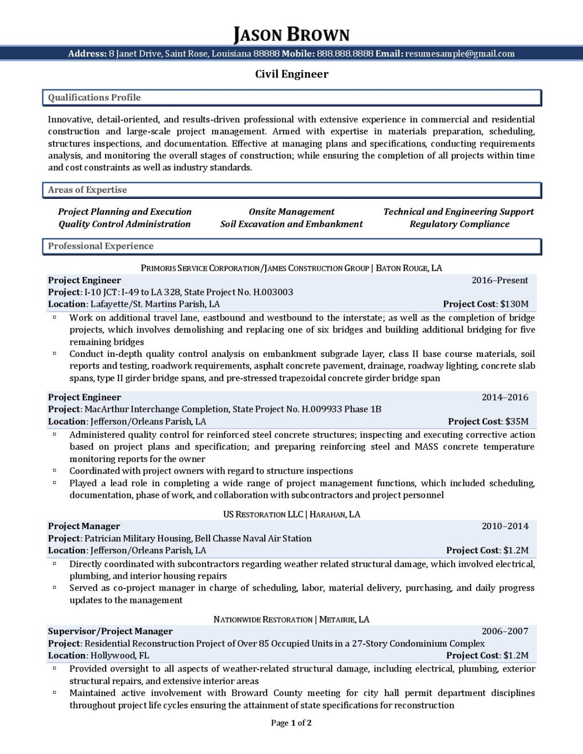 Civil Engineer Resume Example | Resume Professional Writers