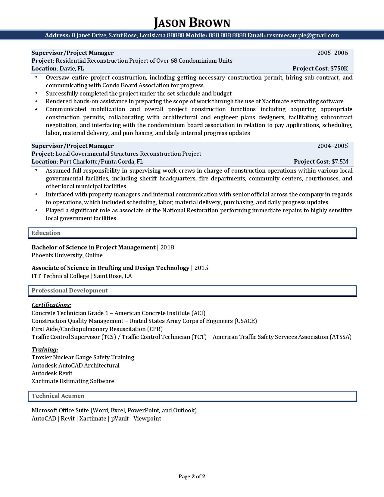 Civil Engineer Resume Example | Resume Professional Writers