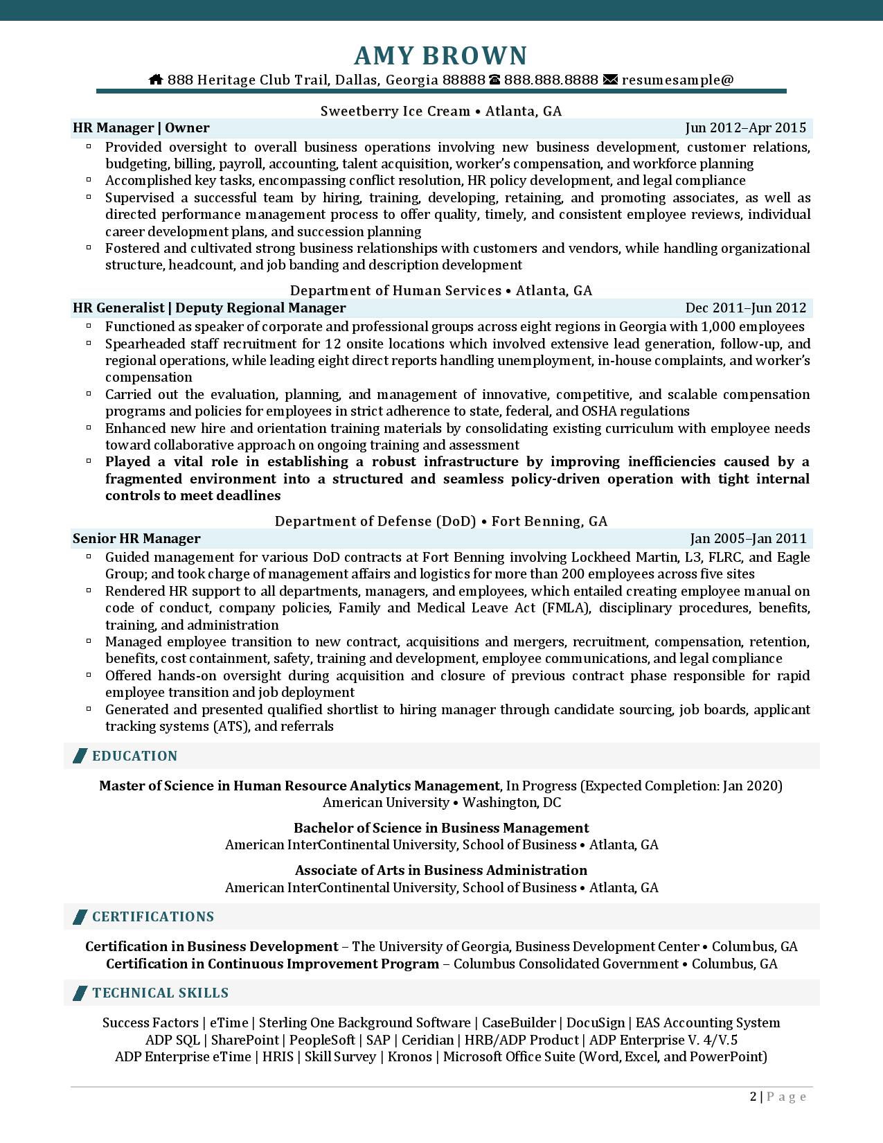 best resume for human resources