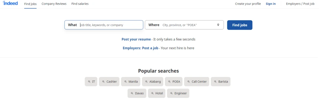 Best Job Search Engine Indeed Hero Section