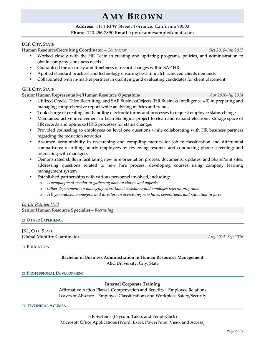 hr manager resume template
