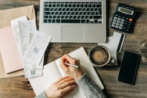 Top View Of The Workplace Of A Staff Accountant