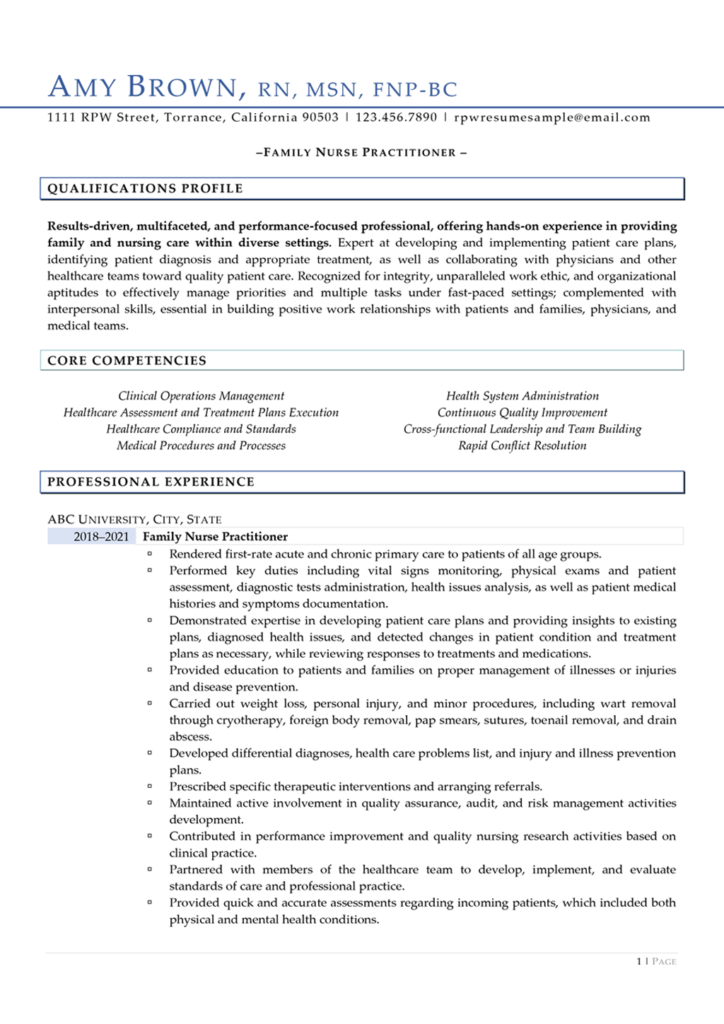 free resume template for nurse practitioner