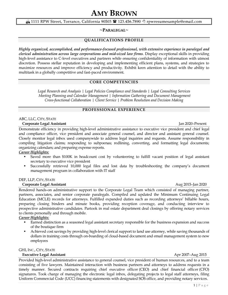 Paralegal Resume Example And Writing Techniques An In Depth Guide 2023 