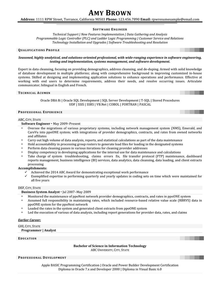 Software Engineer Resume Example | Resume Professional Writers