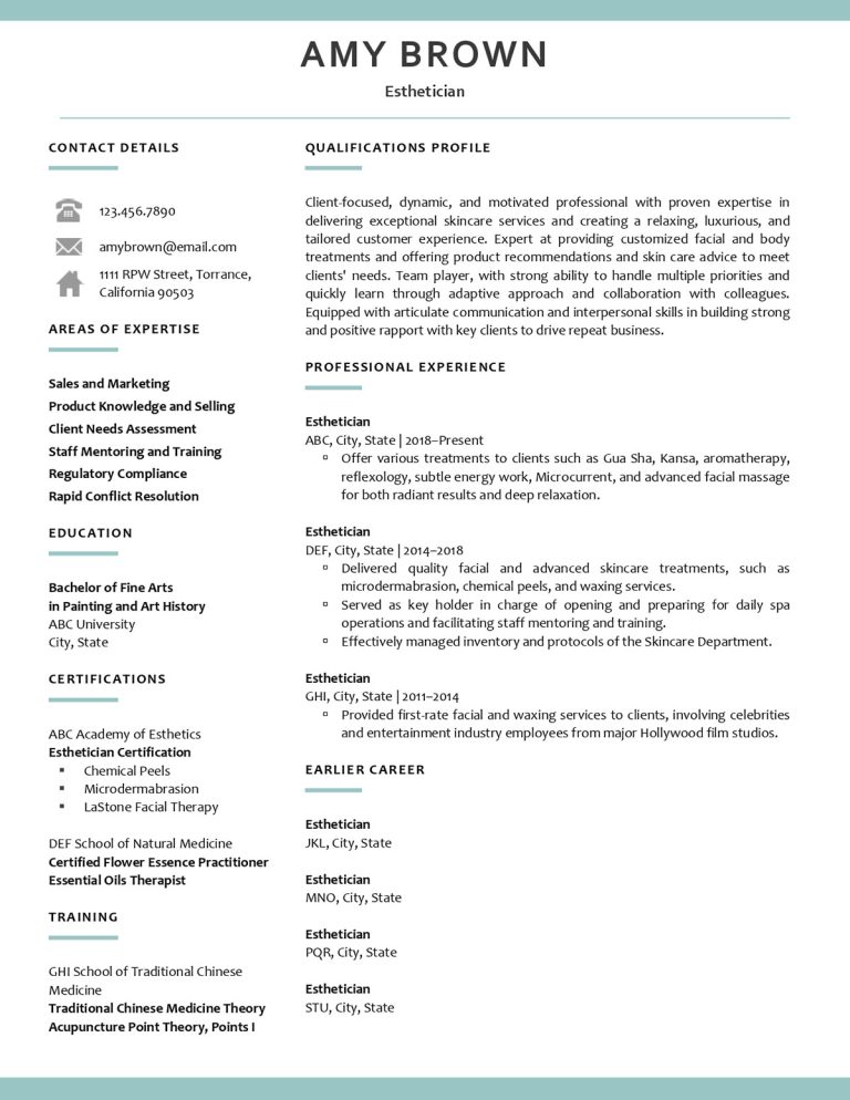 entry level esthetician resume summary