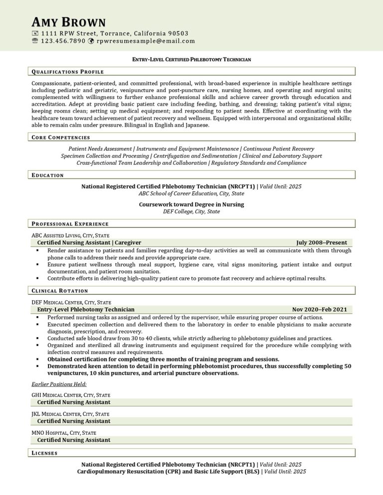 Phlebotomist Resume Example | Resume Professional Writers