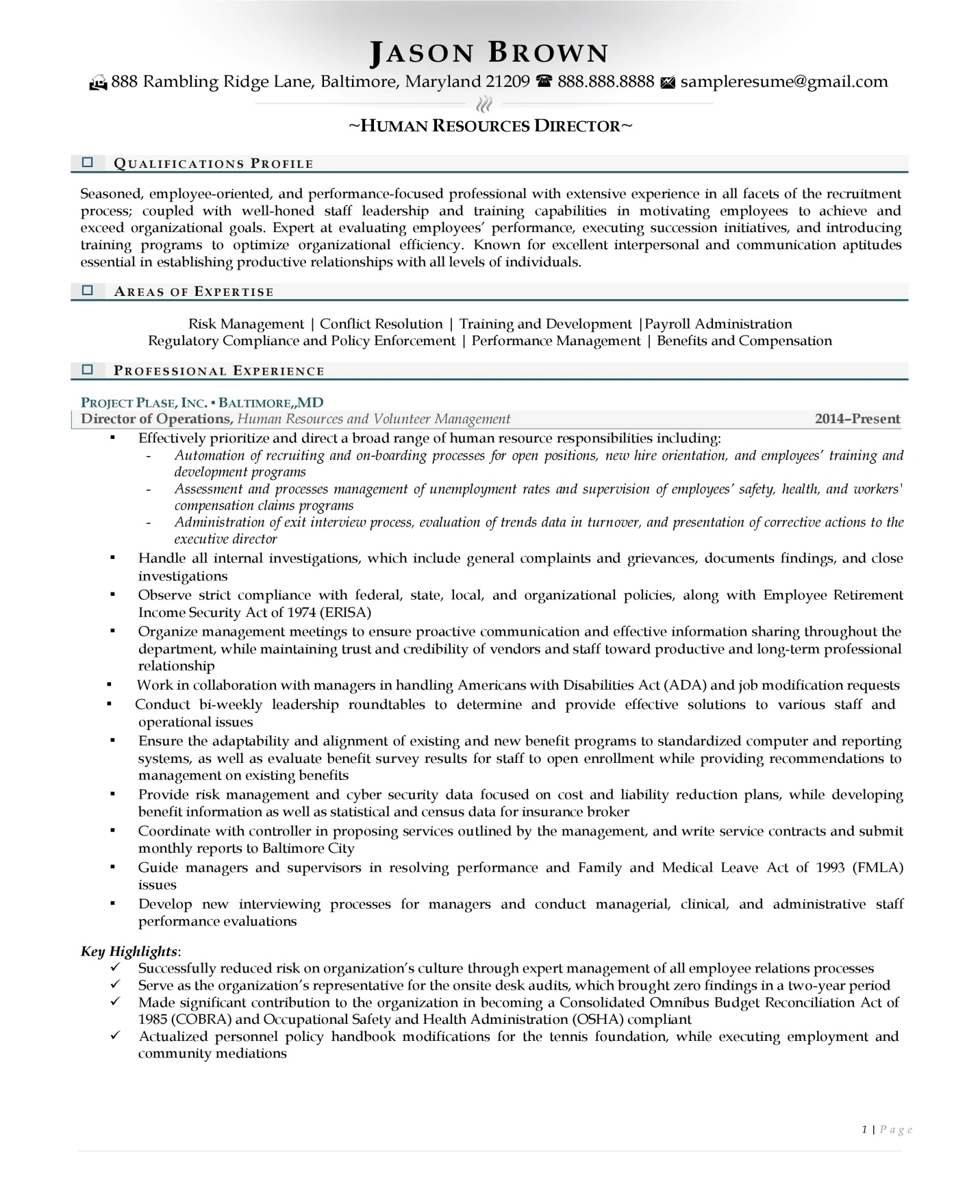 Human Resource Director Resume Examples Page 01 Jpg 1