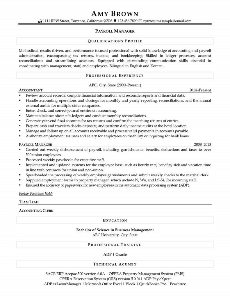 Payroll Manager Resume Example: Writing Guide And Tips