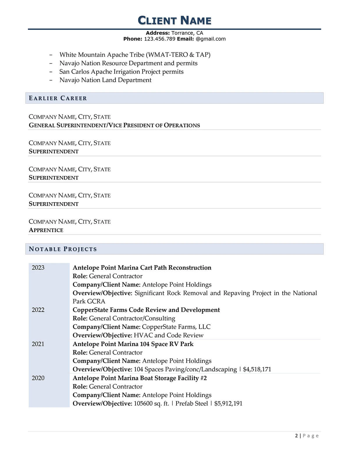 Rpw Construction Resume Example Page Two