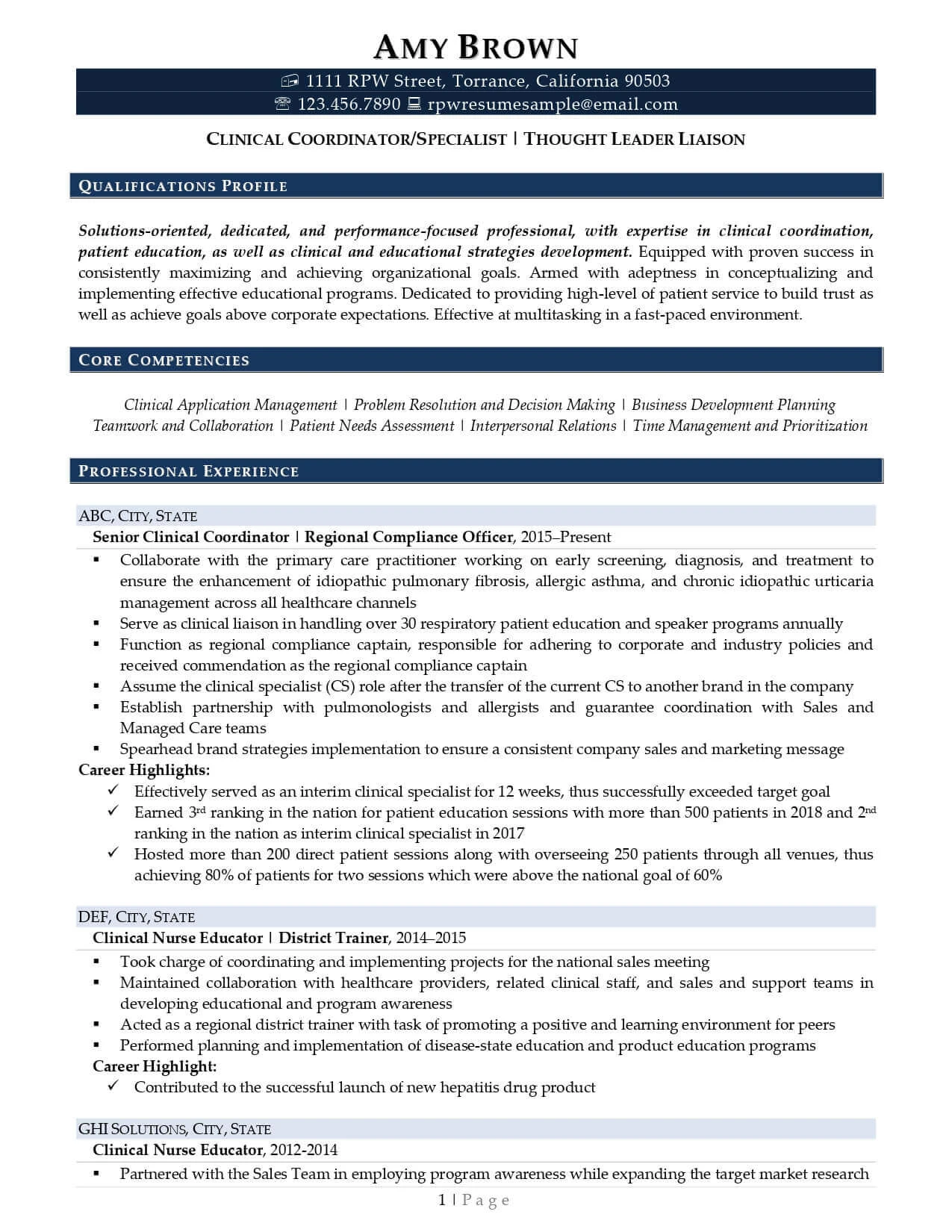 Rpw Biotech Resume Example Page 1