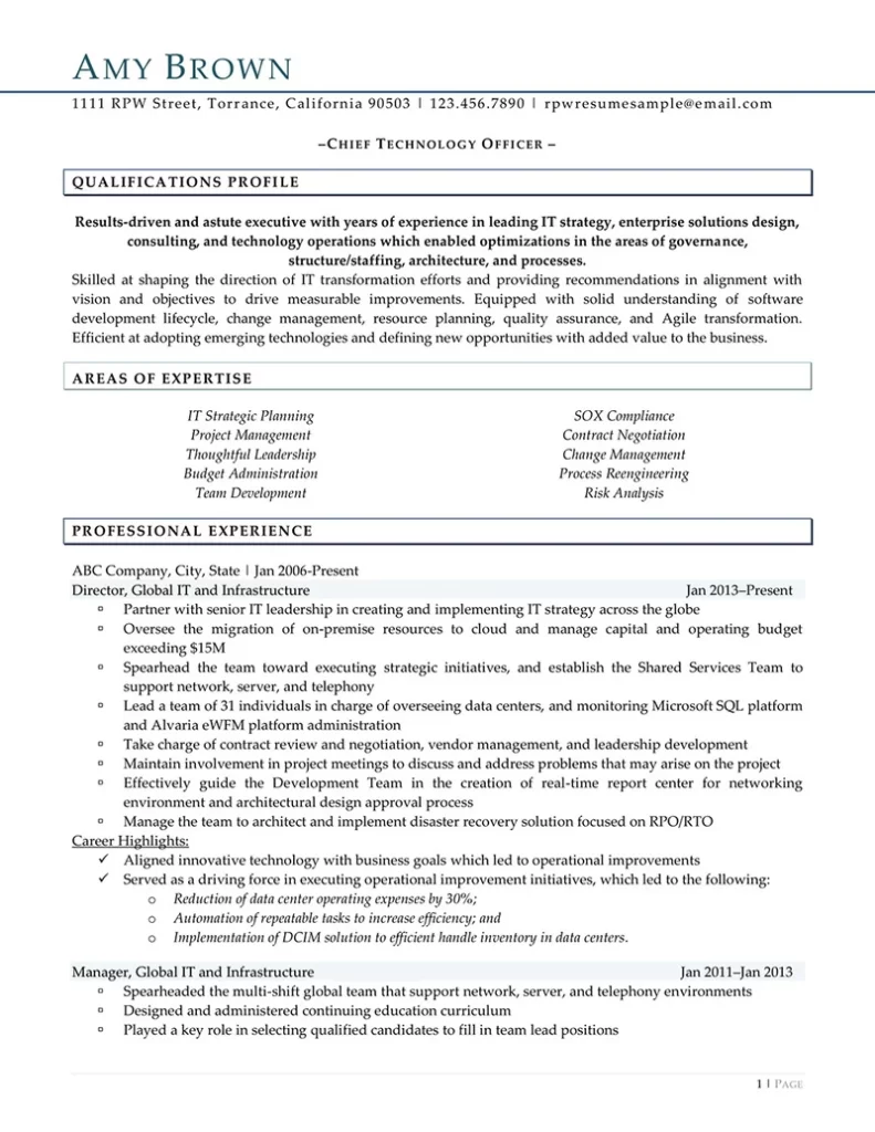 Cto Resume Example 01