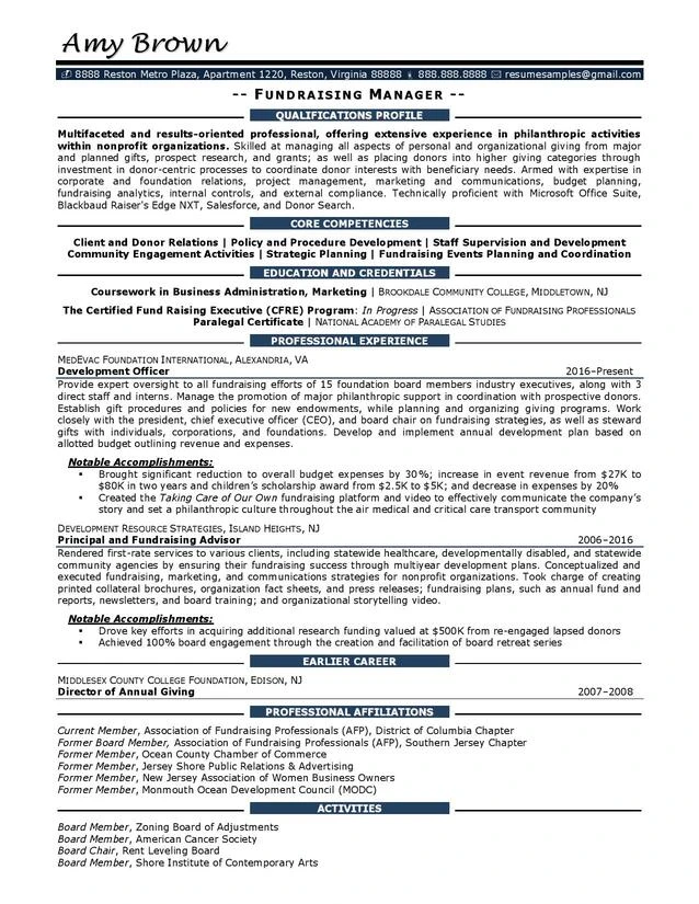 Fundraising Manager Resume Examples 1