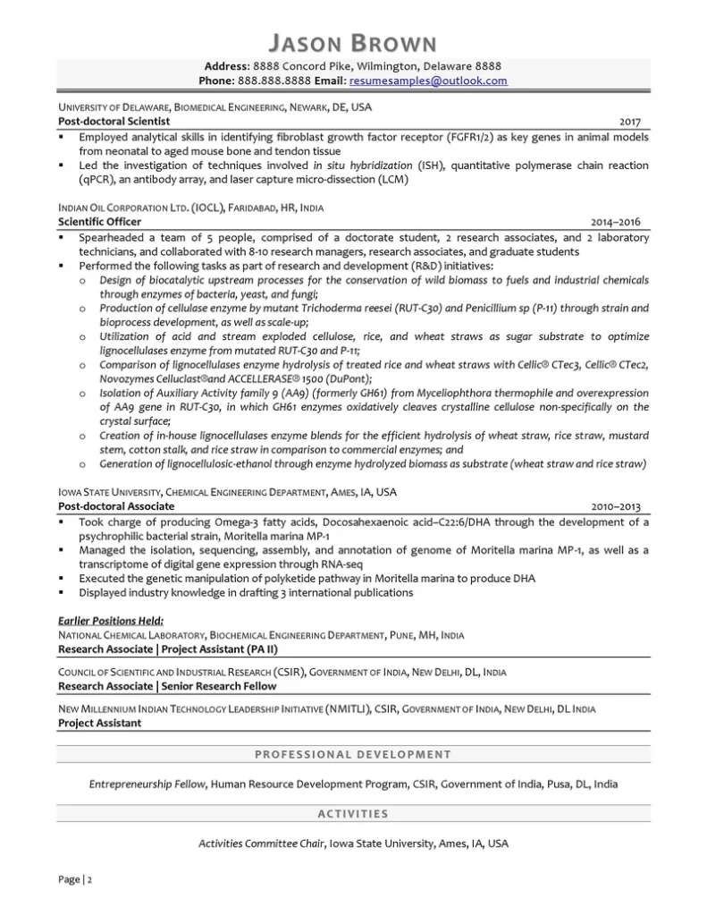 Research Scientist Resume Examples Page 2 1