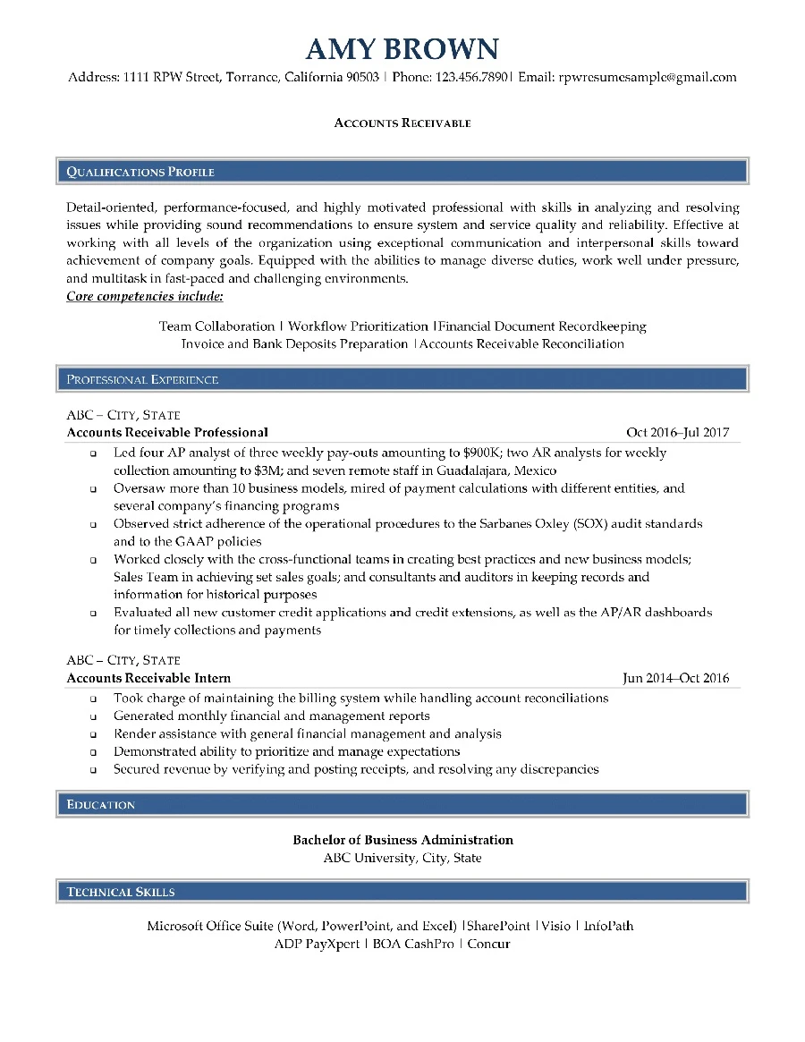 Accounts Receivable Resume