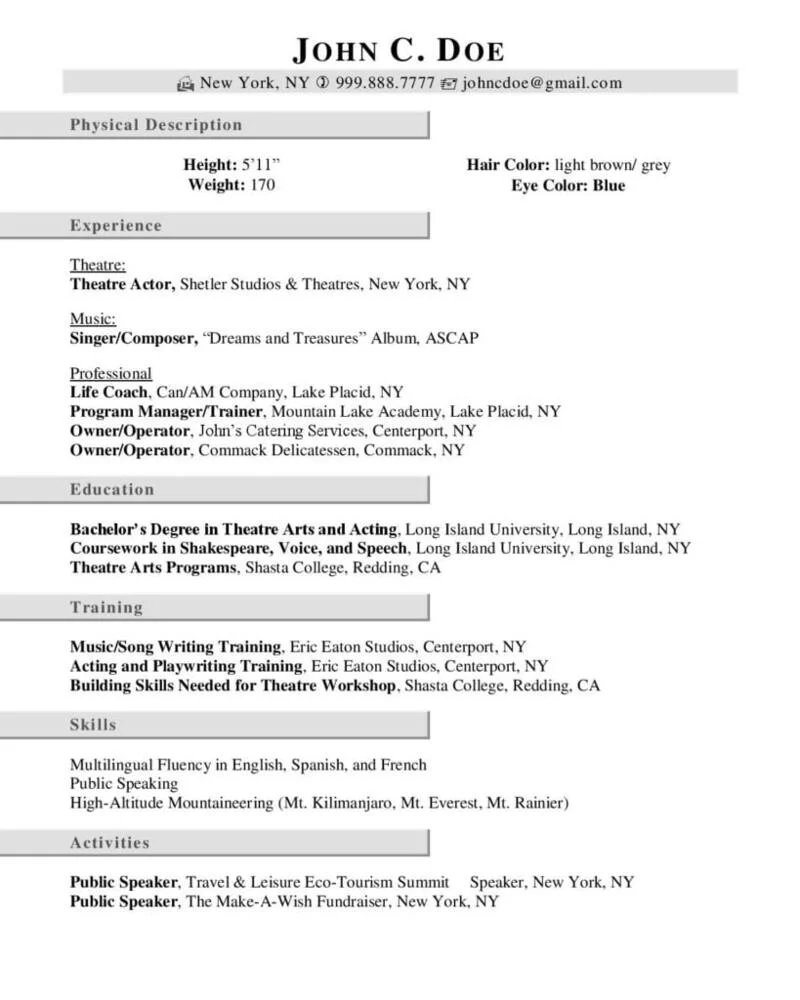 Acting Resume Example Page 1 819X1024 1