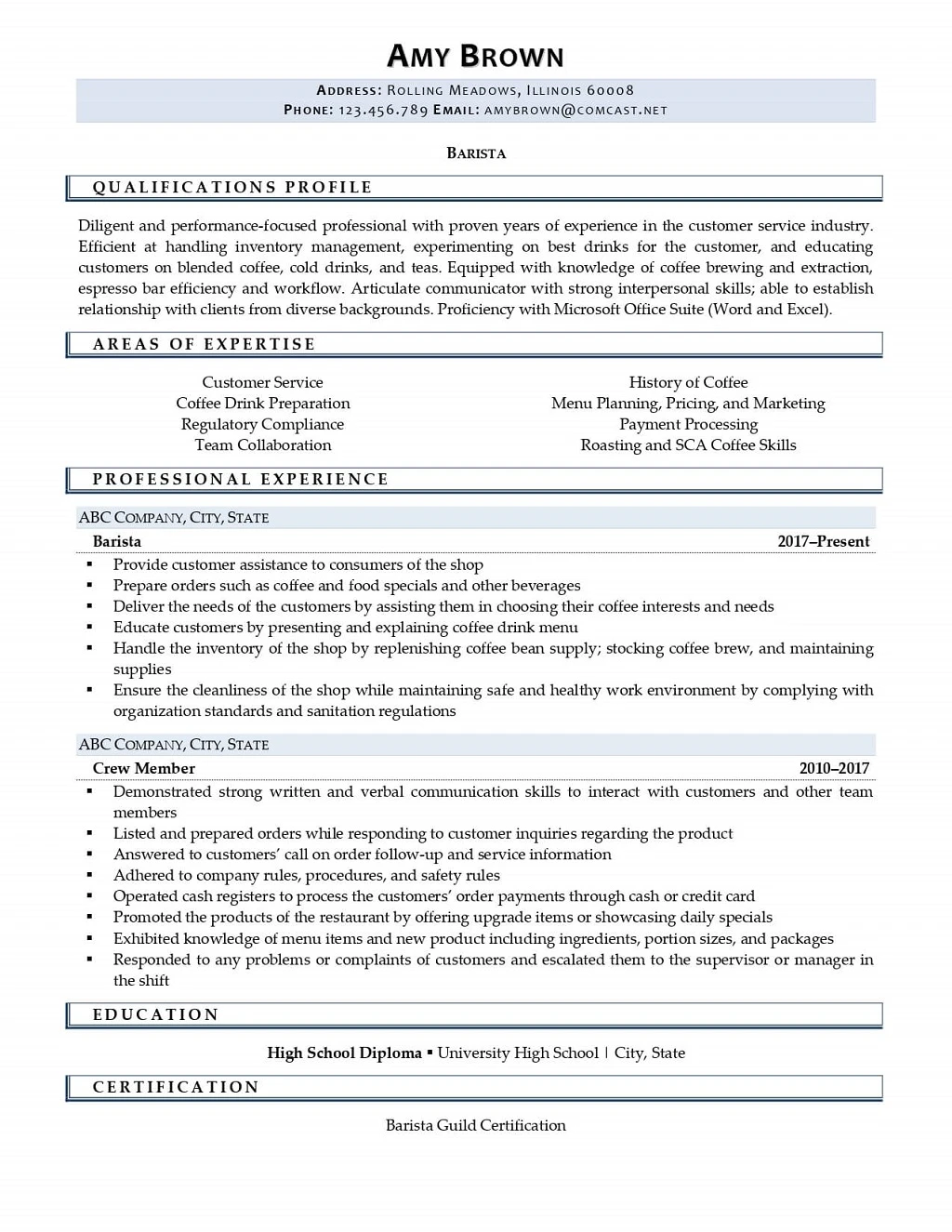 Barista Resume