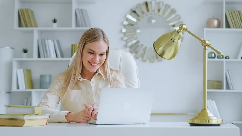 Beautiful Smiling Woman Communicating By Zoom