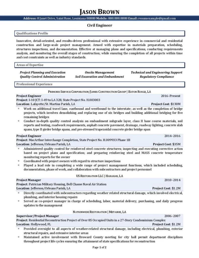 Civil Engineer Resume Examples 01 1