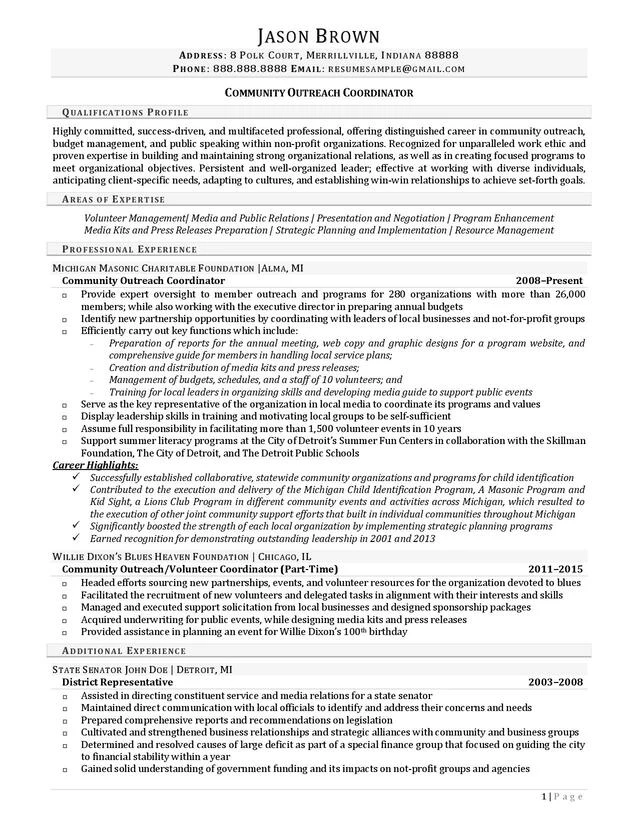 Community Outreach Coordinator Resume Examples 01 1