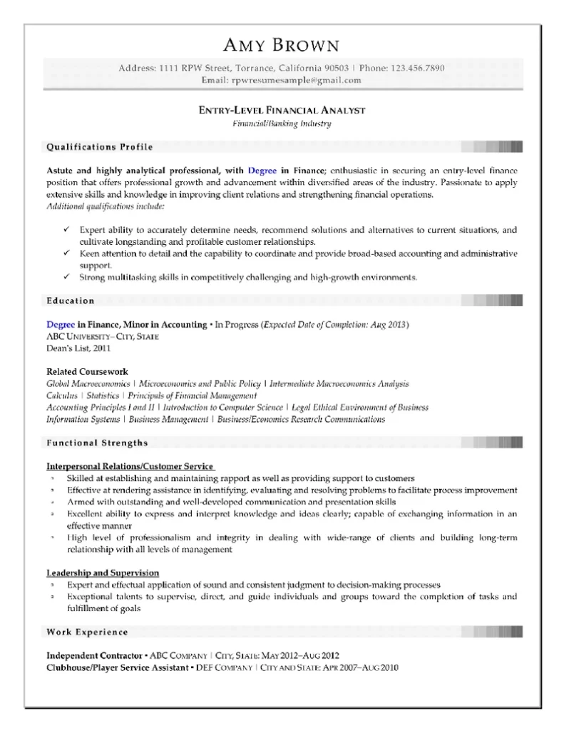 Entry Level Finance Resume