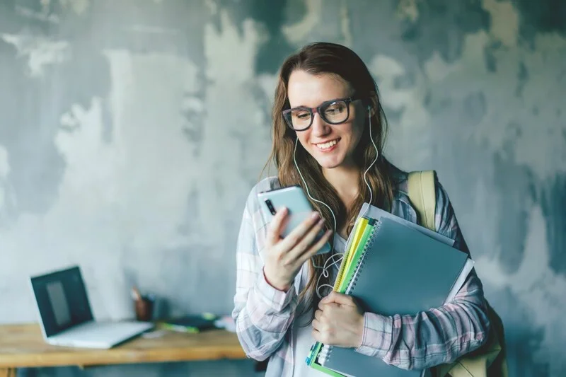 Girl College Student Reading Messages