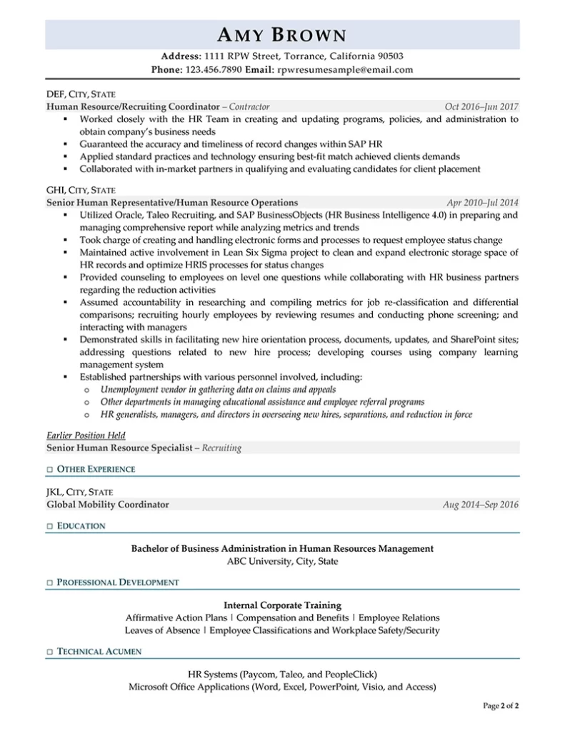 Hr Manager Resume Example Page 2