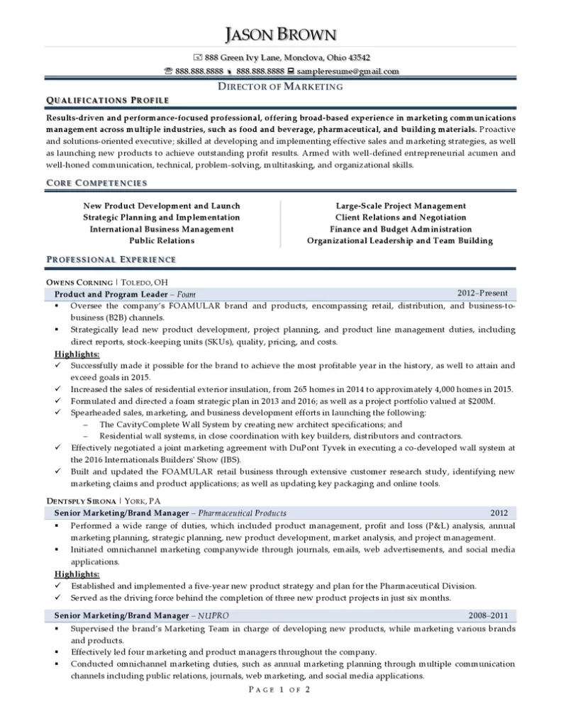 Marketing Director Resume Examples Page 01 1