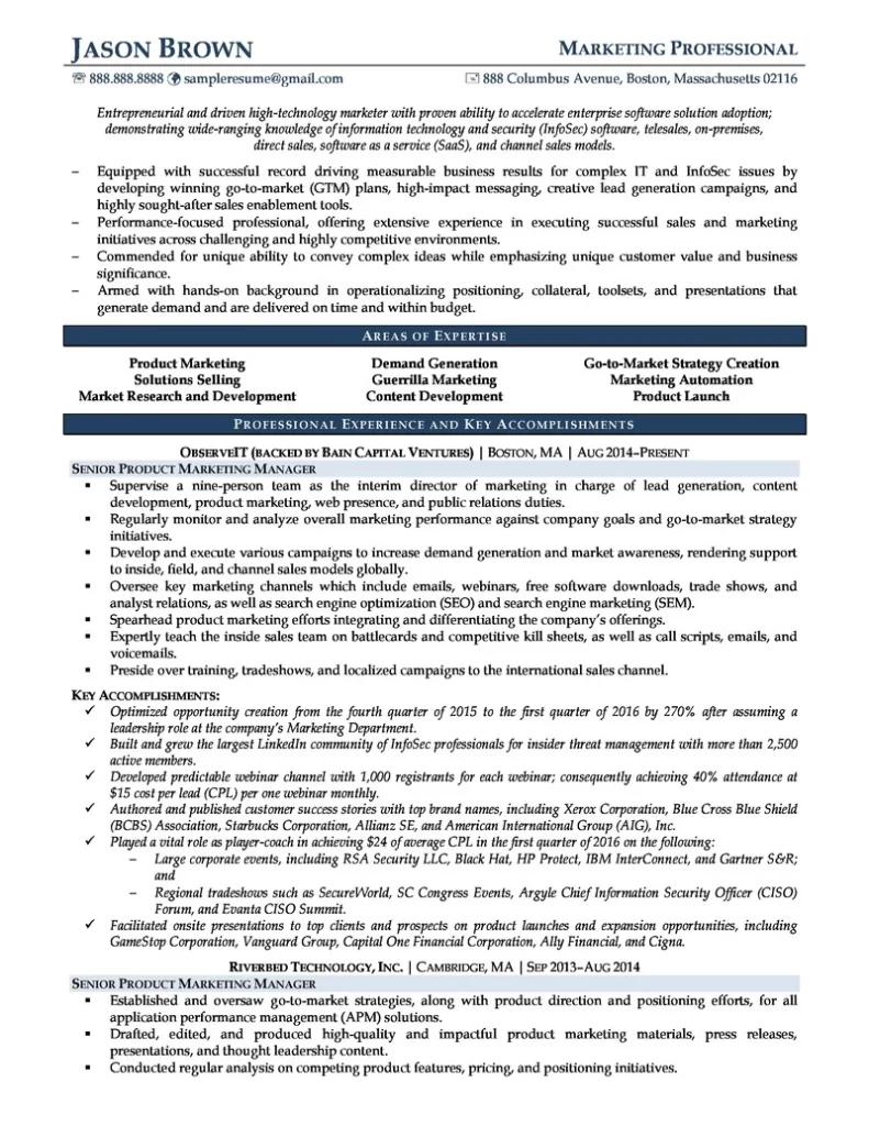 Product Marketing Manager Resume Examples Page 1 1