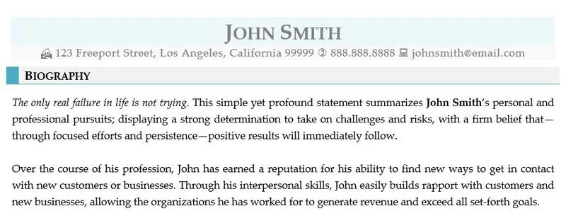 Professional Bio Examples Rpw John Smith