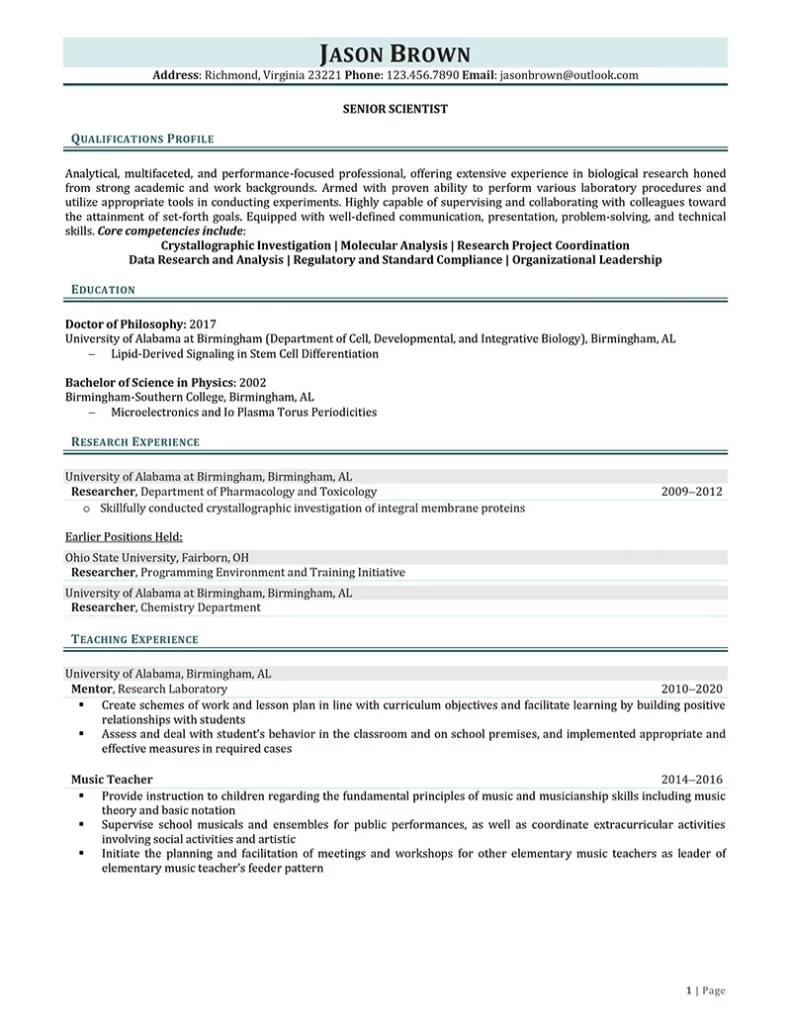 Research Intern Resume Sample 01