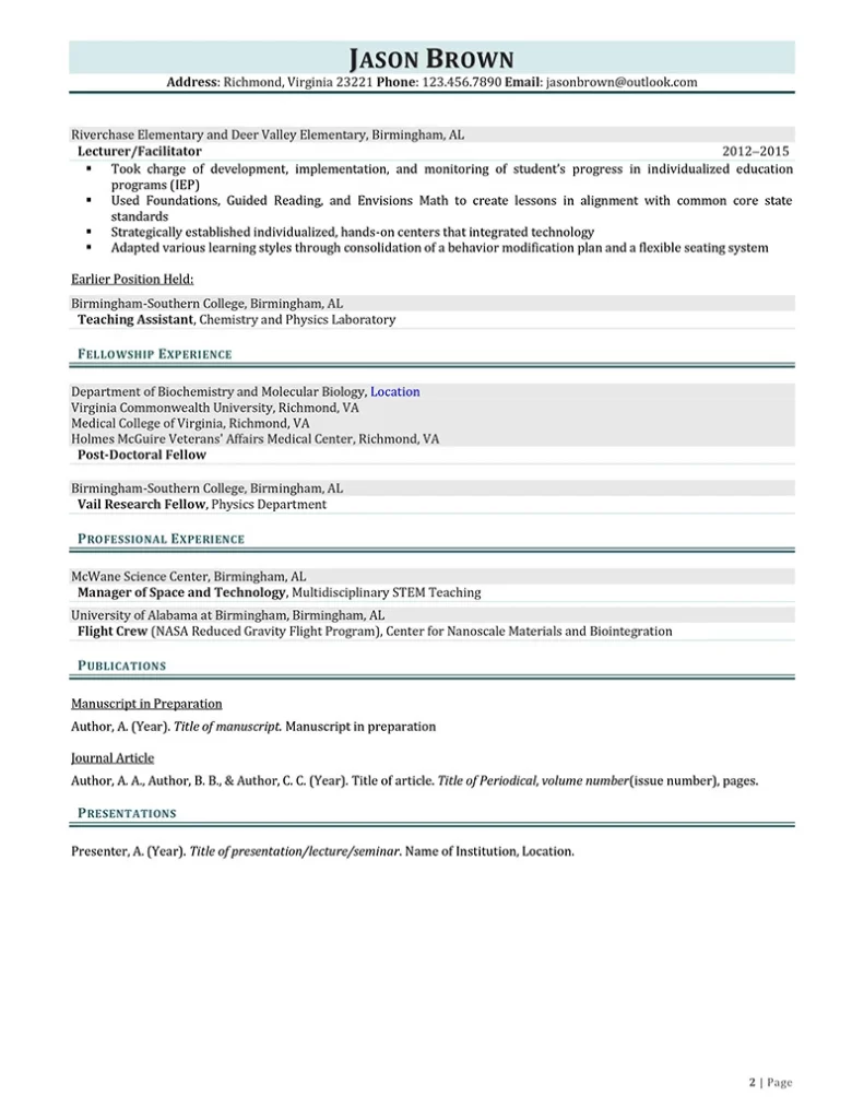 Research Intern Resume Sample 02