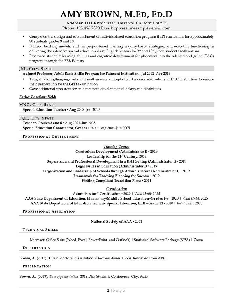 Rpw Academic Resume