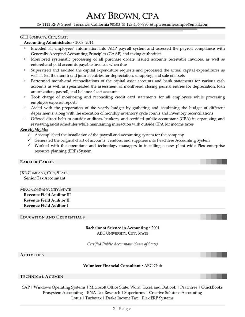 Rpw Accounting Resume Example Page 2