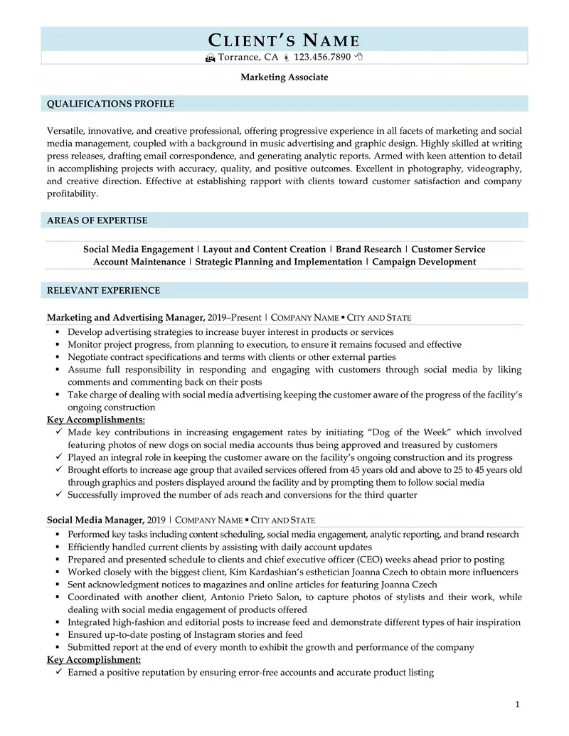 Rpw Advertising Resume Example Page 1