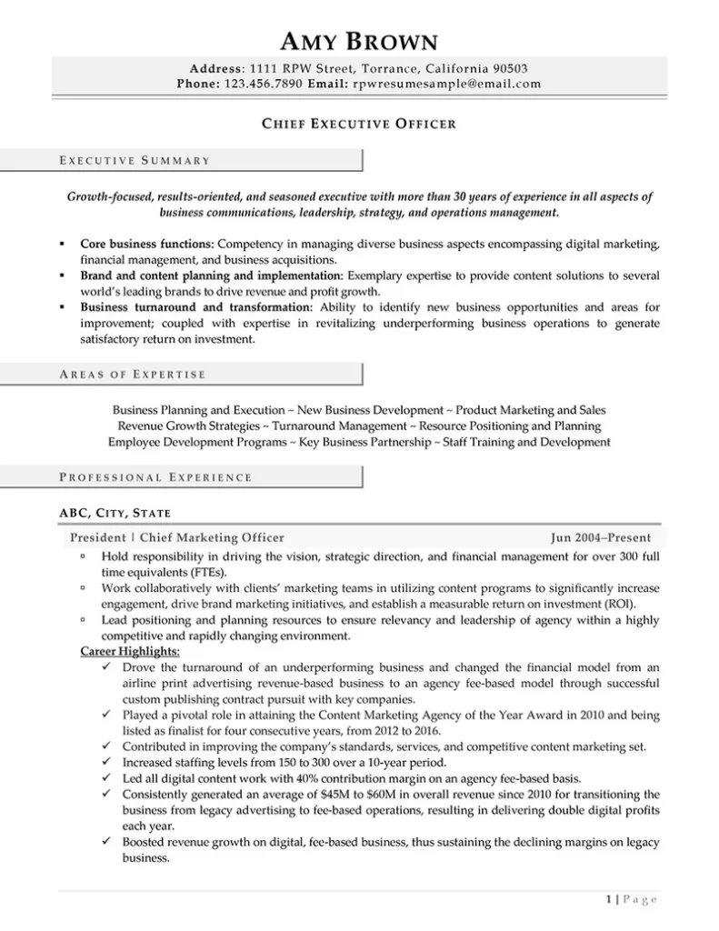 Rpw Ceo Resume Example Image 1