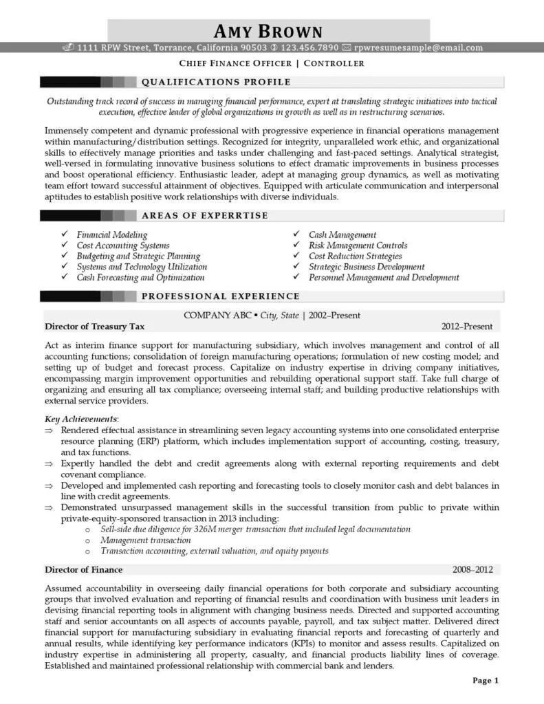 Rpw Cfo Resume Example Page 1 791X1024 1