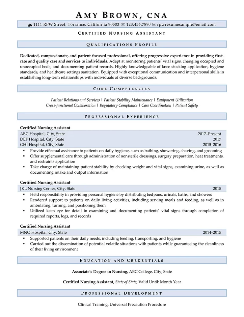 Rpw Cna Resume Example