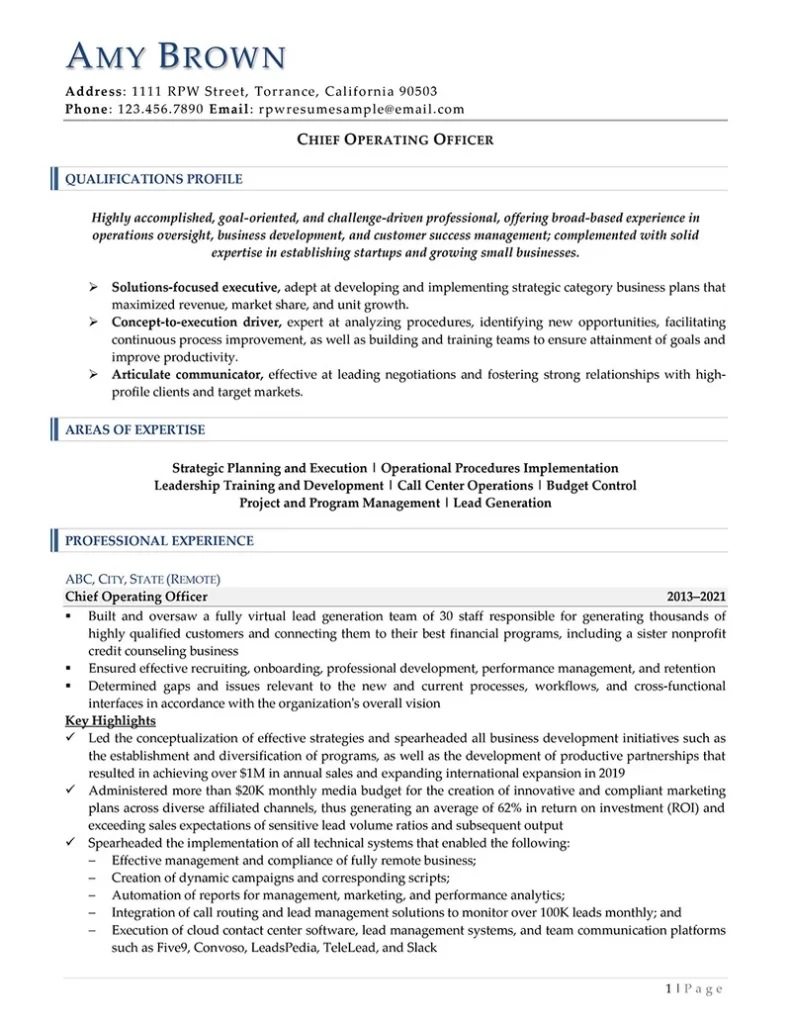 Rpw Coo Resume Example Image 1