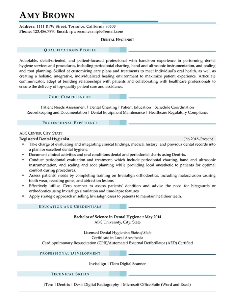 Rpw Dental Hygienist Resume Example