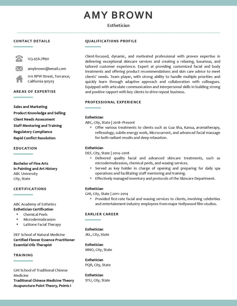 Rpw Esthetician Resume