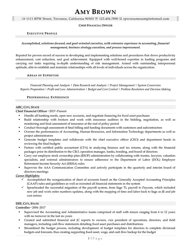 Rpw Executive Resume Example 1